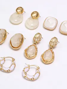 Vintage Style Amber Color Earrings Set for Women, Unique Design High-End Ear Jewelry, Luxurious Lightweight Accessories