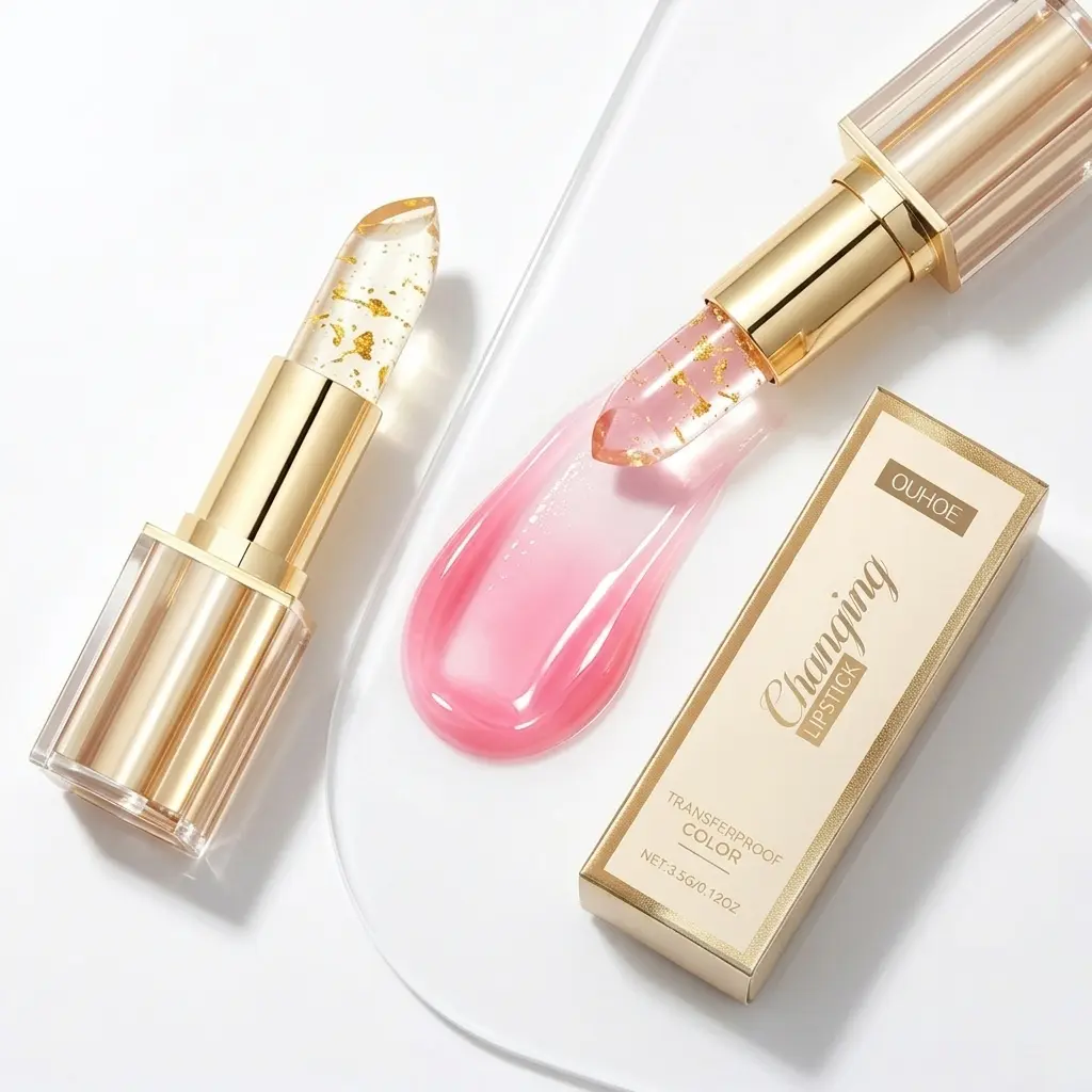 Gold Flake pH Color Changing Moisturizing Lip Balm, Infused with Vitamin E Tocopherol, Hydrating Shine Lip Gloss Balm, Natural Custom Lip Shade, 0.12 Fl Oz
