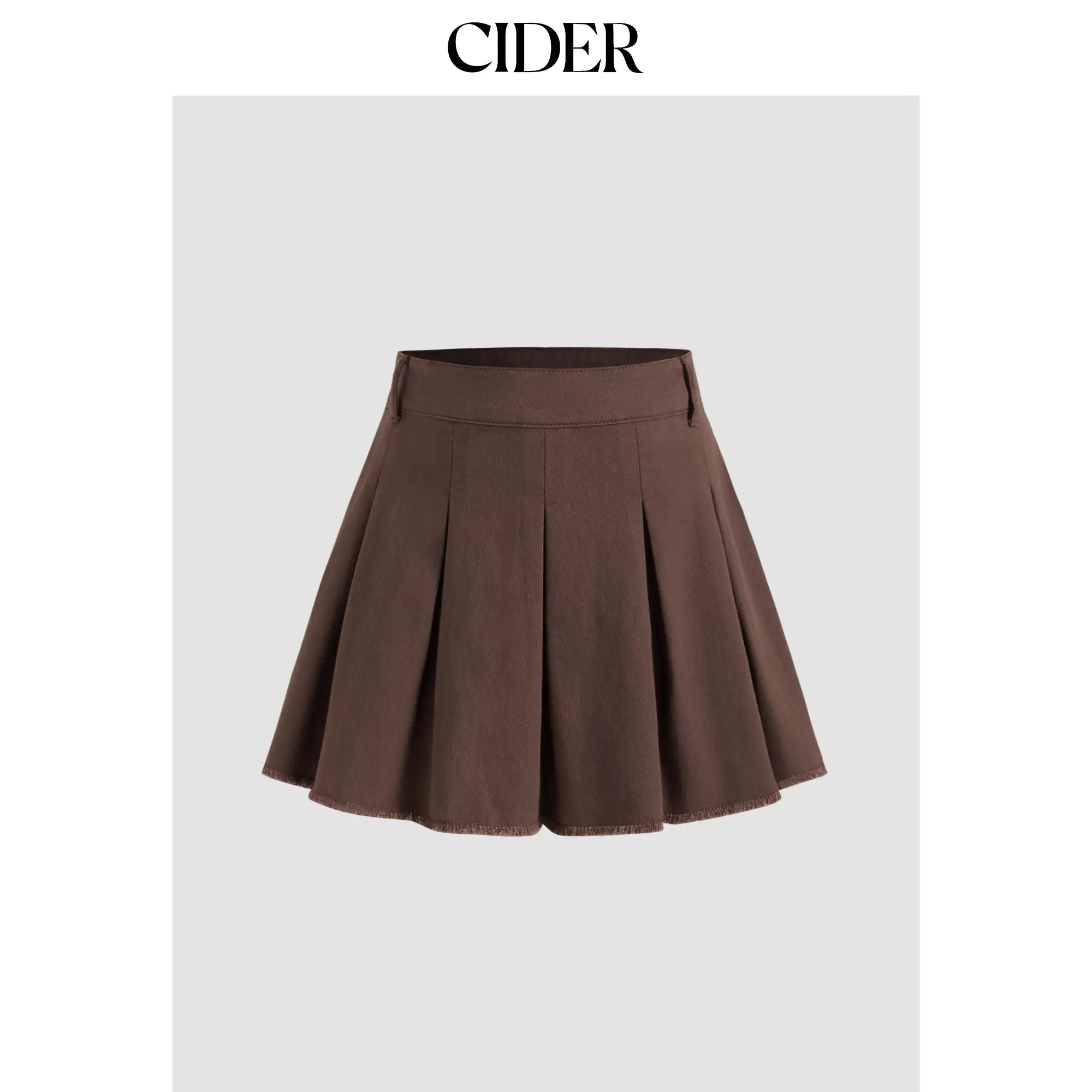 Cider [2 colors, size 0-26] Denim High Waist Pleated Raw Hem Mini Skirt