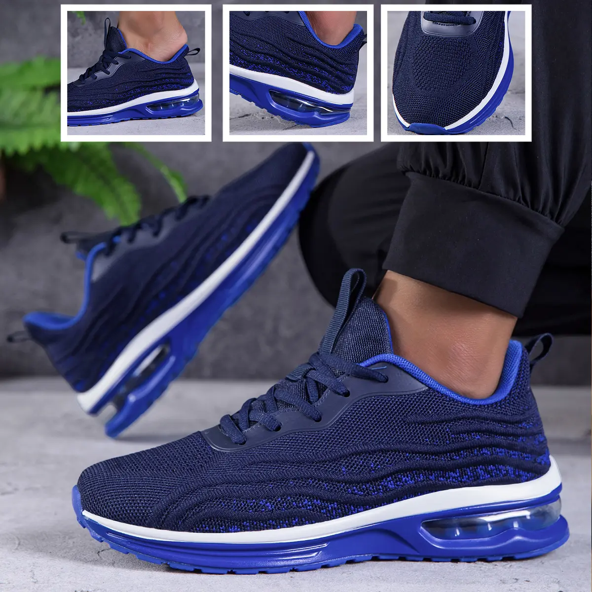 Men's Max Air Cushion Sports Running Shoes - Slip Resistant Runner, Breathable Round Toe Mesh Walking Running Sneakers, Anti-Slip Rubber Sole, Laces for 12-Hour Standing Fatigue Relief, Heavy Duty, Sporty Running Shoes, Gym, Men's Shoes