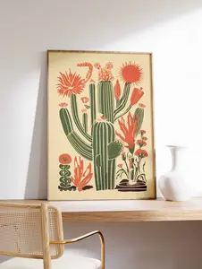 Vintage Mexican Cactus Poster, Colorful Art Print, Classic Traditional Artwork, Sophisticated Latin Decor, Unframed Print Only