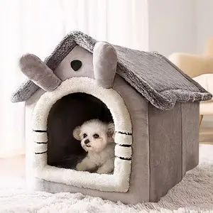Warm Pet House for Cats and Dogs, Detachable and Washable Winter Bed, Soft Polyester Fiber Cat and Dog Bed, Classic Style Pet Shelter, Indoor Soft Sided Kennel
