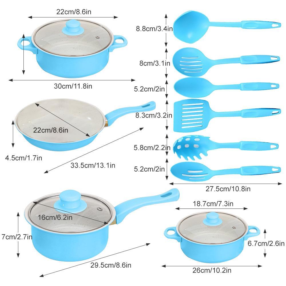 13 Piece Nonstick Cookware Set, Granite Coated Pots and Pans Set, Induction Compatible Kitchen Cooking Set with Glass Lids, Frying Pan, Saucepan, Soup Pots & Utensils,summervibes 13 Piece Nonstick Cookware Set, Granite Coated Pots and Pans Set, Induction Compatible Kitchen Cooking Set with Glass Lids, Frying Pan, Saucepan, Soup Pots & Utensils,summervibes