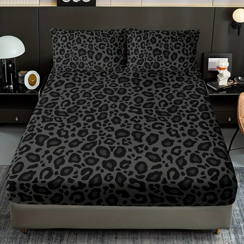 3pcs Classic Leopard Print Complete Bedding Set, High-Quality Printed Home Dormitory, Suitable for All Seasons, Includes Comfortable Fitted Sheet and Pillowcases, Leopard Pattern Bed Sheets, Bedsheet Sets