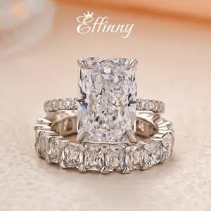 Effinny Jewelry 7.0ct Radiant Cut 2PC Wedding Ring Set, 925 Sterling Silver Promise Ring with Round&Cushion Wedding Band, 5A Cubic Zirconia Women's Ring Set for Wedding, Party, Travel
