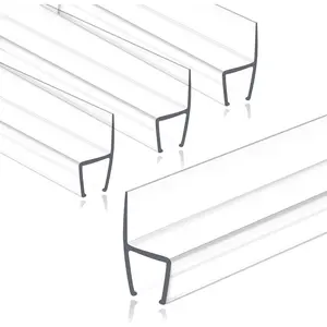 Frameless Shower Door Seal Strip 4 Pack x 39 Inch H for 3/8" Thick Glass Shower Door Side Seal Strip Bottom Seal Door Sweep Ultra Clear Polycarbonate, Stop Shower Leaks Create A Water Barrier