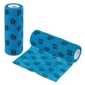 PETAXCELL Pet Wrap Bandages, 6 Inch 5 Yard Self Adhesive Bandage Wrap, Pet Non-Woven Tape First Aid Cohesive Gauze, (Light Blue/Paw, 2pcs) / Intended for Dog/Cat/Bird/Legs/Paws/Wound