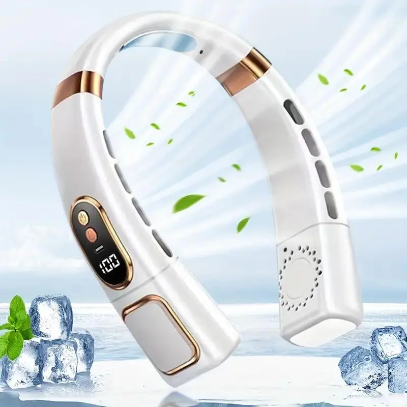 Portable Neck Fan, Personal Portable Fan, USB Rechargeable Bladeless Wearable Fan with Light Modes, 5 Speeds Adjustable Neck Fan, Portable Cooling Fan, Suitable for Home, Office, Travel, Sports