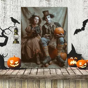 Vintage Halloween poster, retro circus theme, spooky clown, Halloween party decoration, unique wall art, perfect for cozy fall home decor