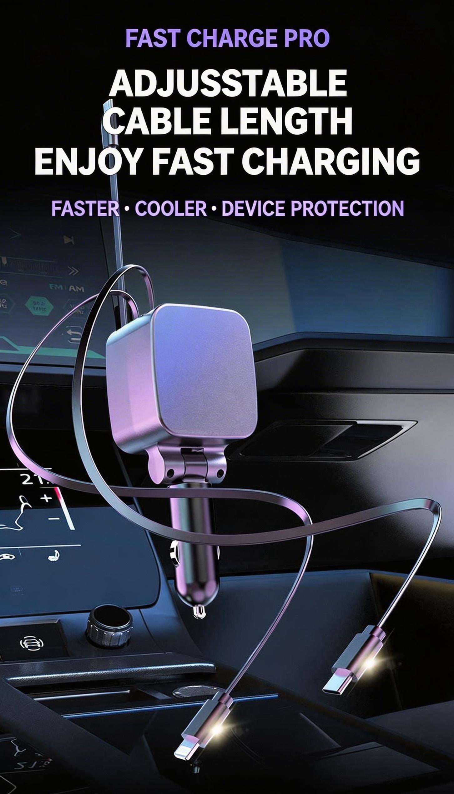 7-in-1 Ultimate Car Charger! Level up yourdrive with 60W Starlight projection, retractablecables for zero mess, and 3.1A fast charging.Real-time voltage monitoring keeps your ridesafe. Must-have car gadget for 2026