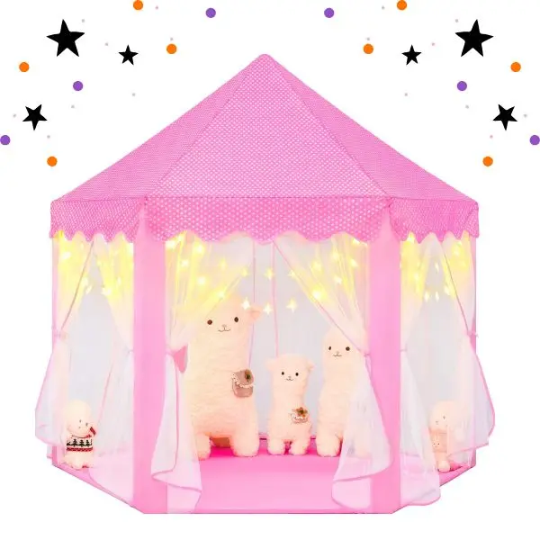 Kids Princess Castle Tent with Star Lights – Indoor/Outdoor Playhouse for 2-3 Toddlers, Foldable PVC Kids Play Tent, House 55x53 Inch, Durable Pop Up Playhouse for Girls, Birthday Gift, Pretend Play Tent