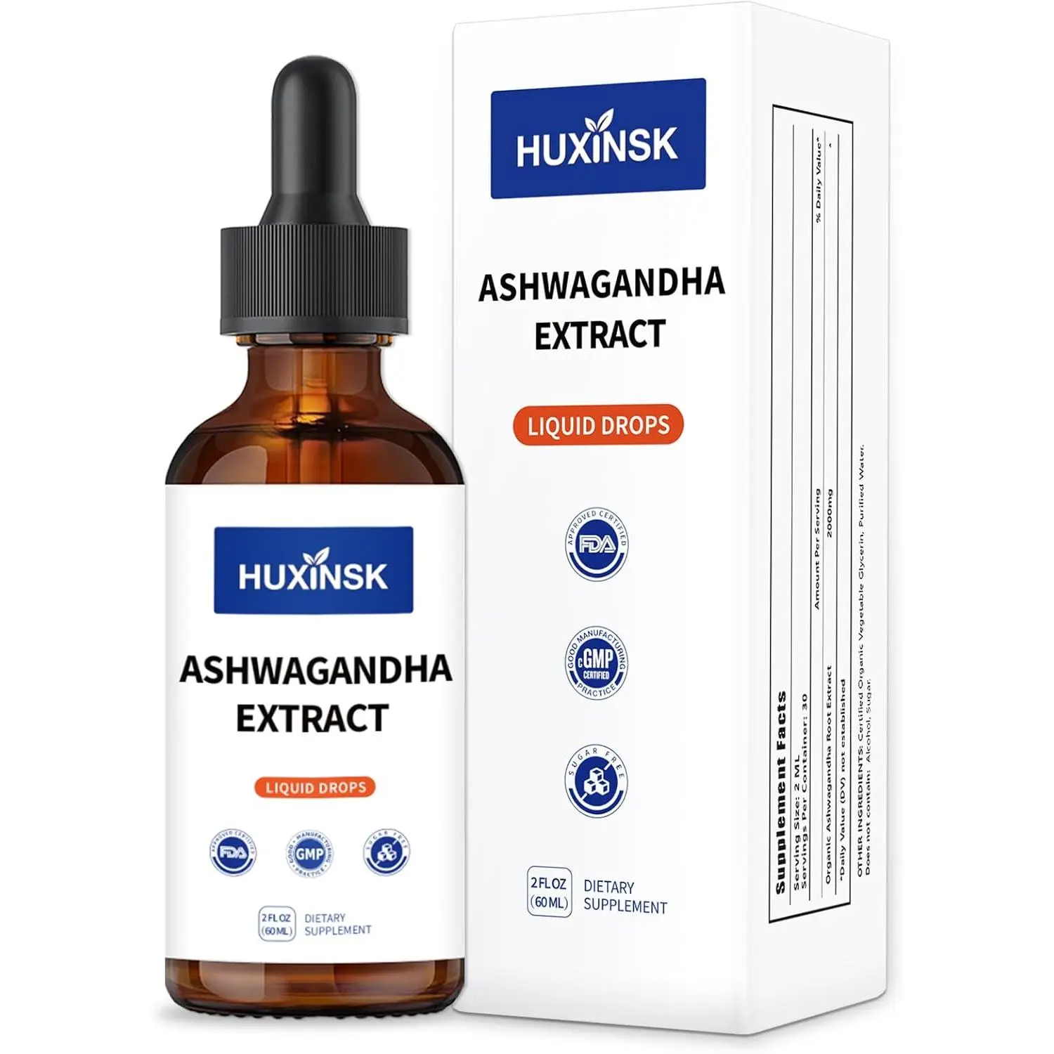 Ashwagandha Drops Supplement – Withania Somnifera Extract, Herbal Adaptogen Formula for Calm, Balance & Energy Support, Alcohol-Free Vegan Tincture, 60ml