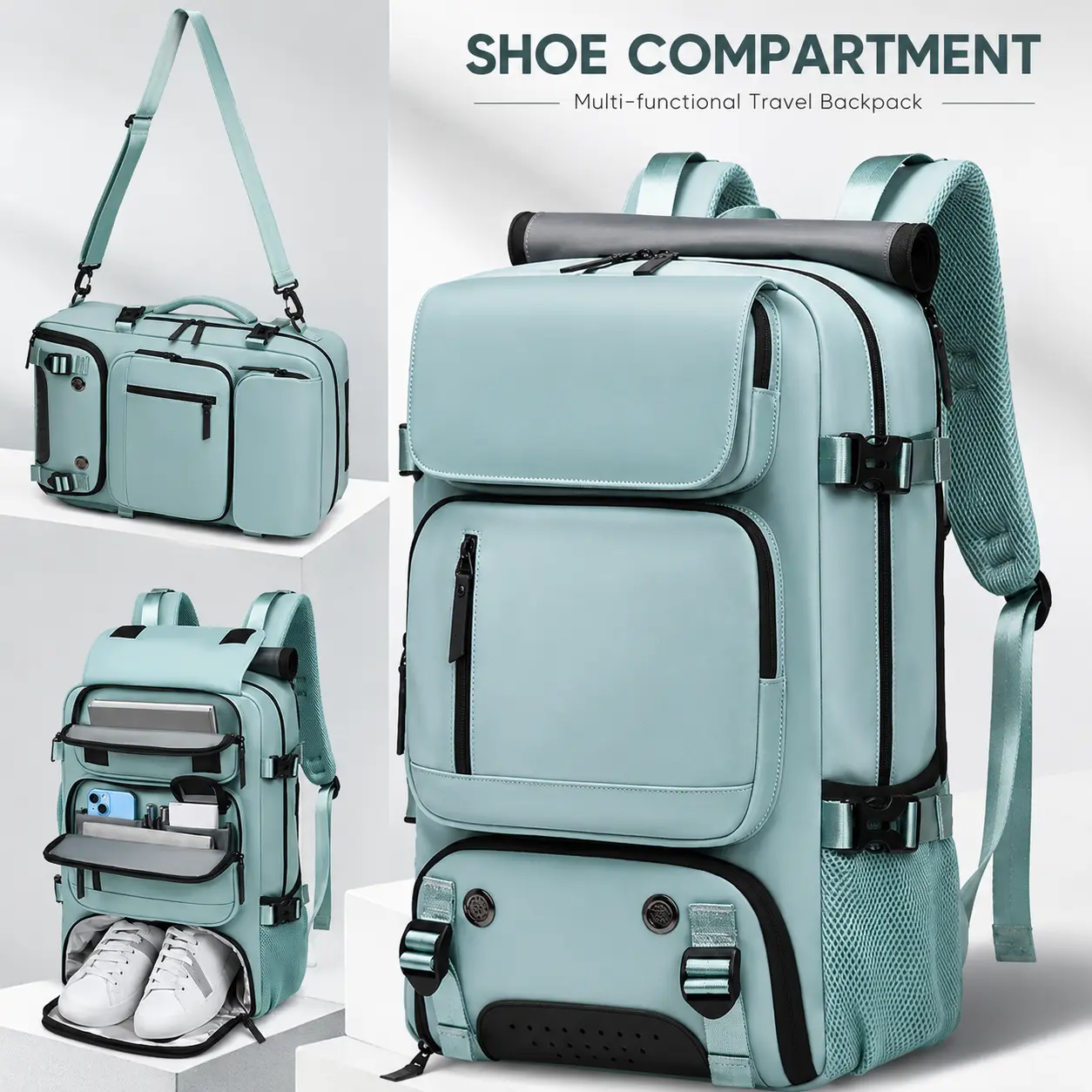 This 3-in-1 large-capacity multi-functional business travelbackpack features a shoe compartment and  It's lightweight, suitable for everyday use, unisex,and offers organized storage. A stylish and portablecasual backpack.