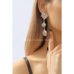 Layered Metal Seashell Drop Earrings (Silver)