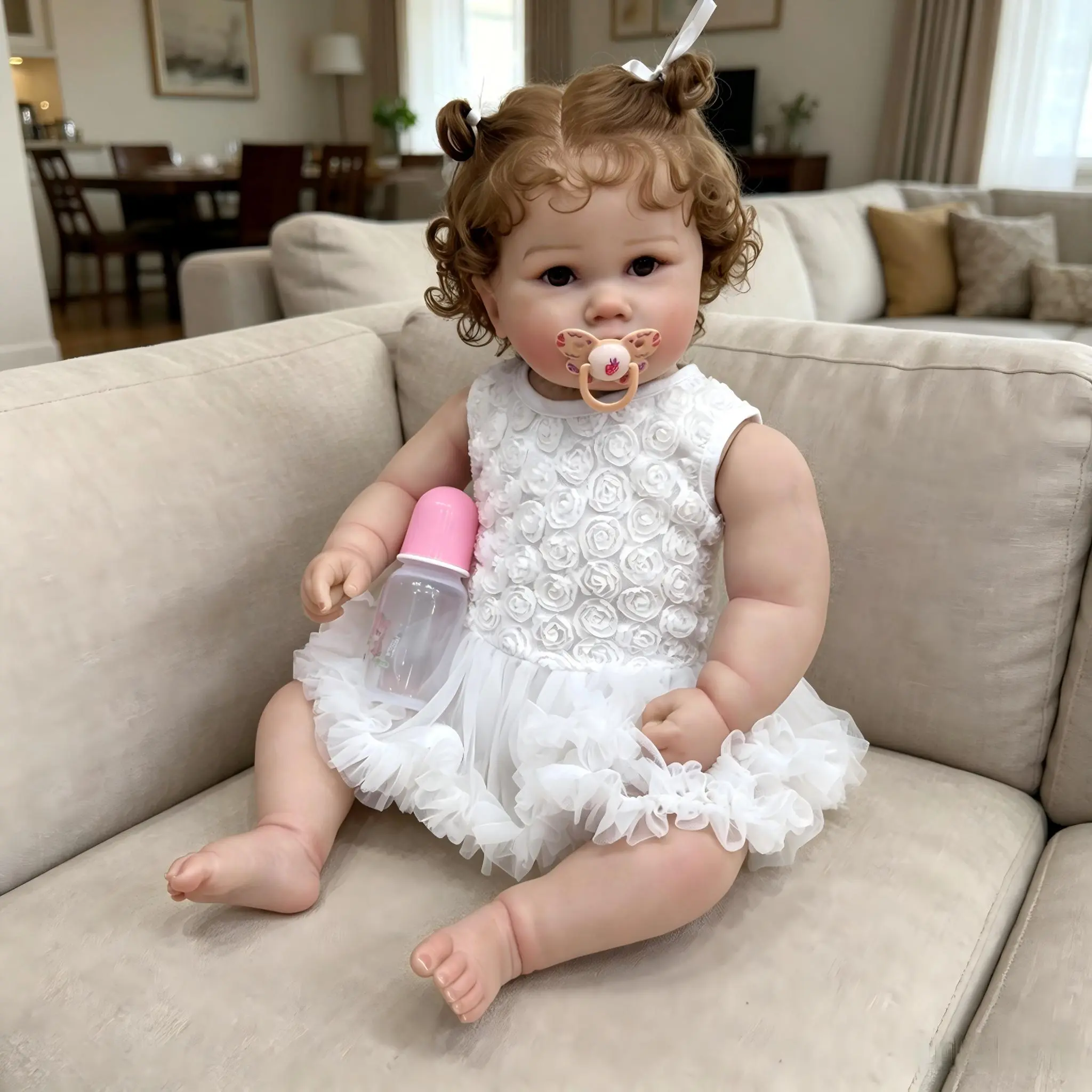 24inch Real Look Reborn Baby Dolls Girl Cloth Body Soft Vinyl Realistic Baby Doll with Rooted Hair Lifelike Newborn Doll Toy Gift for Kids