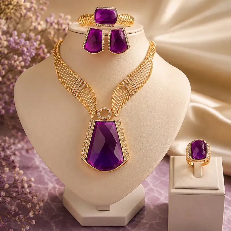 Royal Amethyst Luxe Jewelry Set Women's Gold