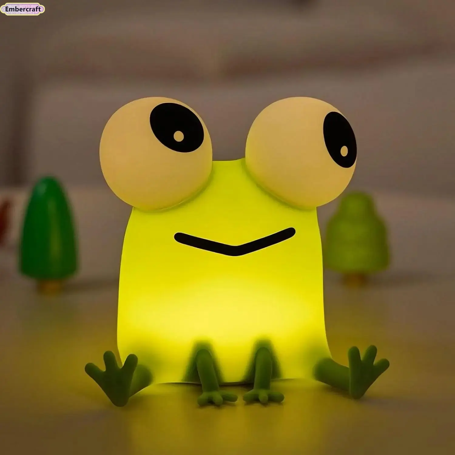 Cute Squishy Frog Whimsical LED Night Lamp - Rechargeable 3-Level Dimmable Silicone, USB Powered, Ambient Night Lights, Nightstand LED Lights, Cottagecore Girl Room Decor Accessory