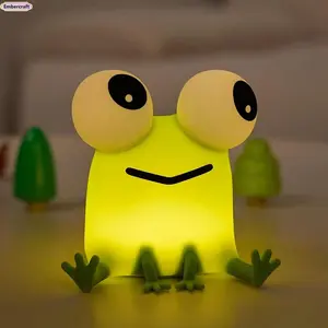 Cute Squishy Frog LED Night Lamp - Rechargeable 3-Level Dimmable Silicone Table Bedside Accessory, USB Powered Lamp, Ambient Night Lights, Kawaii Cottagecore Girls’ Whimsical Room Decor