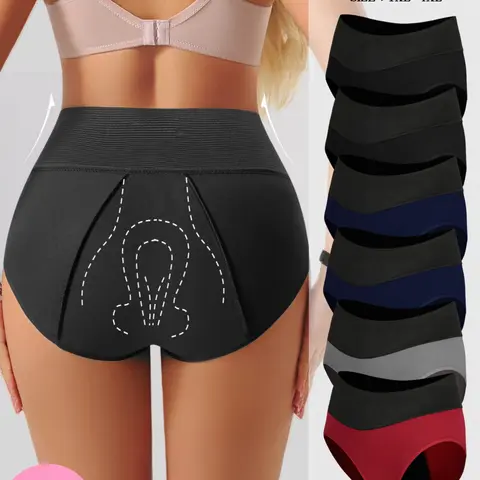 1/3/4/5/6 Pack Plus Size Women's High-Waist Breathable Leak-Proof Period Underwear, Soft Comfortable Elastic Menstruation Panties, Everyday, All Seasons, Soft Breathable Knickers