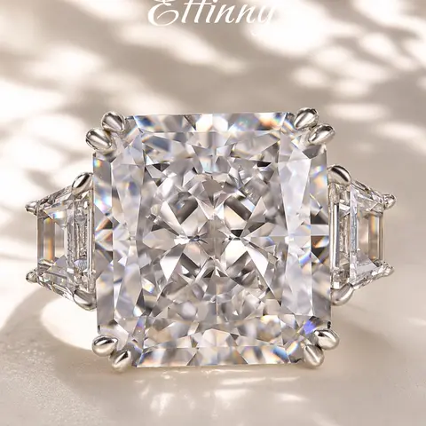 Effinny Luxurious 12.0ct Radiant Cut Three Stone Tarnish-resistance Engagement Ring, 5A CZ Past Present Future Promise Travel-friendly Jewelry for Her