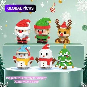 santa claus design building blocks toy, 1 count cute micro-particle building bricks ornament, snowman & reindeer creative desktop decoration for home office