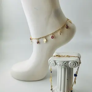 18k Gold Plated Anklet with Charms of Evil Eye and Power Hand - Stylish & Elegant Design