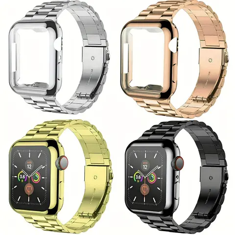 Men's Stainless Steel Smart Watch Band & TPU Case Combo - Business Style, Butterfly Clasp, Scratch-Resistant Wearable Device Accessories with Secure Connection for Series 1/2/3/4/5/6/7/8/9/10/11/SE/Ultra (38/40/41/42/44/45/46/49mm)