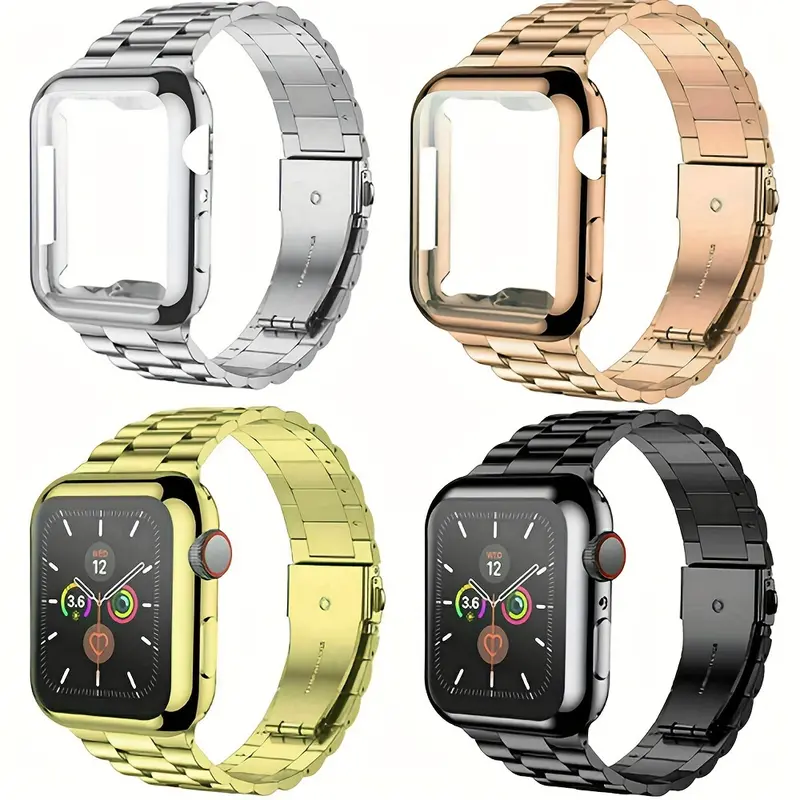Men's Stainless Steel Smart Watch Band & TPU Case Combo - Business Style, Butterfly Clasp, Scratch-Resistant Wearable Device Accessories with Secure Connection for Series 1/2/3/4/5/6/7/8/9/10/11/SE/Ultra (38/40/41/42/44/45/46/49mm)