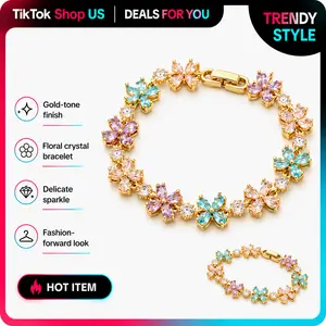 Women's Gold-Plated Dopamine-Style Bracelet - Colorful Flower Zircon Crystals, Cute Fashion Costume Jewelry Gift for Women