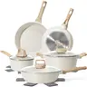 SODAY 12Pcs White Granite Non-Stick Aluminium Cookware Set - Casserole, Frying Pans, Glass Covers, Silicone Tools, Stay-Cool Handles, Non-Toxic (PFOS/PFOA Free), Oil-Efficient, Compatible with All Stovetops, Thermal Kitchen Supplies，blackfriday,familyfun