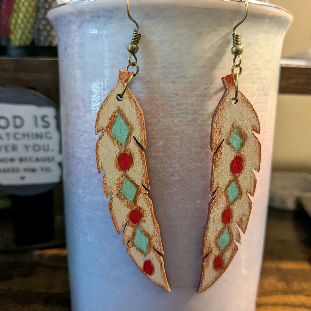 Native American Hand-Painted Feather Drop Earrings