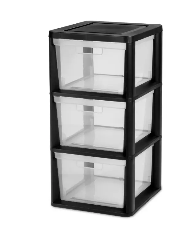 Black 3-Drawer Plastic Storage Drawer Unit - Home Organizer Tower with Removable Clear Bins, Tool-Free Easy Assembly