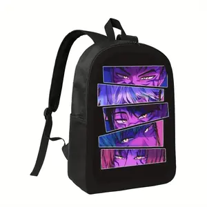 Saja Anime Eyes Backpack - Lightweight Laptop Bag with Adjustable Shoulder Straps, Oxford Cloth School Backpack for Travel, Hiking, College - Black with Purple Eyes Panels - Unisex Daypack for Anime Fans, Outdoor Gear