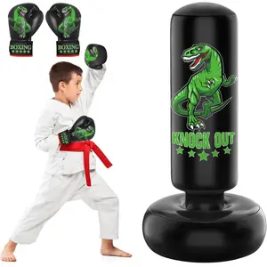 66" Tall Larger Stable Kids Inflatable Dinosaur Punching Bag with Boxing Gloves, Boxing Equipment for Boys & Girls Age 5-12, Sports Gift for Karate, Taekwondo Practice