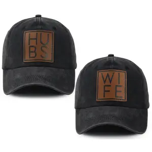 Mr and Mrs Gifts, Hubby Gifts for Men, Wifey Hat for Women, 2 PCS Hubs and Wife Leather Patch Honeymoon Hats, Just Married Gifts for Husband Wife Bride Groom, Adjustable Cotton Couple Baseba