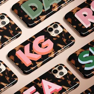 Personalized Tortoise Shell Phone Case, Custom Name Monogram Block Initials, Protective Trendy iPhone 17 Pro Max Girls, Aesthetic Minimalist Tech Accessory iPhone 16E, iPhone 15, iPhone 14, iPhone 13, iPhone 12, Samsung S25 Phone Case