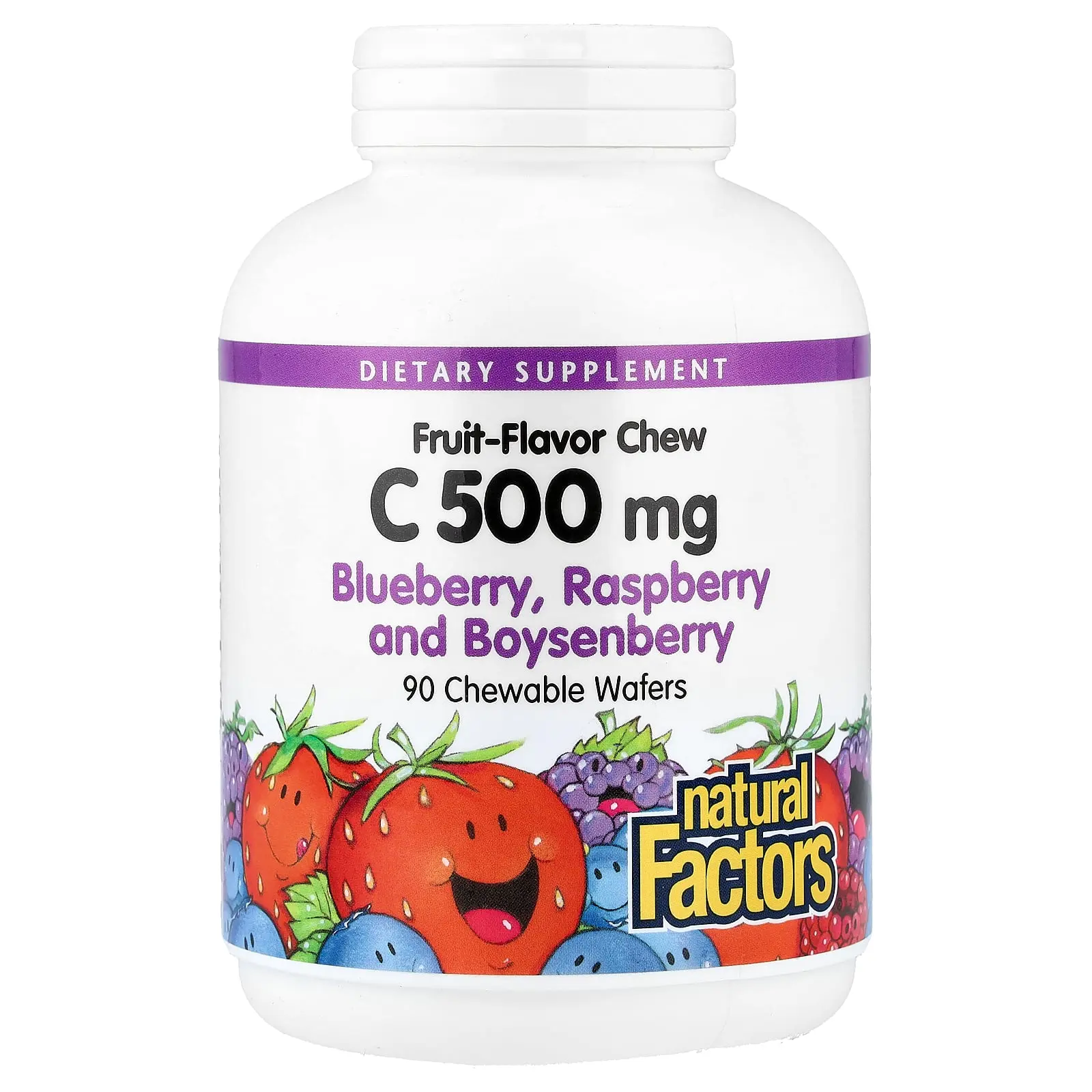 Natural Factors Vitamin C Fruit-Flavor Chew, Blueberry, Raspberry and Boysenberry, 500 mg, 90 Chewable Wafers