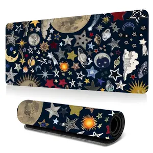 Vintage Space Elements Galaxy Design Gaming Desk Mat, 3mm Thickened Mystical Astrology Style Desktop Protection Pad, Anti-Slip Rubber Lock Edge High-Definition Printing, Suitable For Computers, Laptops, Offices, Homes, Schools, Great Gift