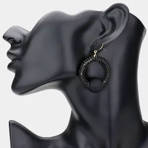 Black Thread Wrapped Seed Beaded Fun Fashion Earrings | Runway Jewelry | 543959