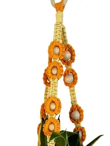 Golden yellow daisy macrame plant hanger