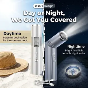 2-in-1 Handheld USB Fan & Flashlight, 360° Rotation, Adjustable Speeds, Powerful Portable Cooling