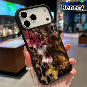 Wildflower Leopard Harmony Pattern Magnetic Phone Case  for iPhone 17 16  Pro Max Plus 15 14 13 12 11 Air E  Non-Yellowing Shockproof Soft Silicone Transparent Acrylic Cover