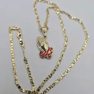 PRAYING HANDS necklace  red or clear  stone's regular style 24"inches 18"inches available price for each  one GOLD-PLATED