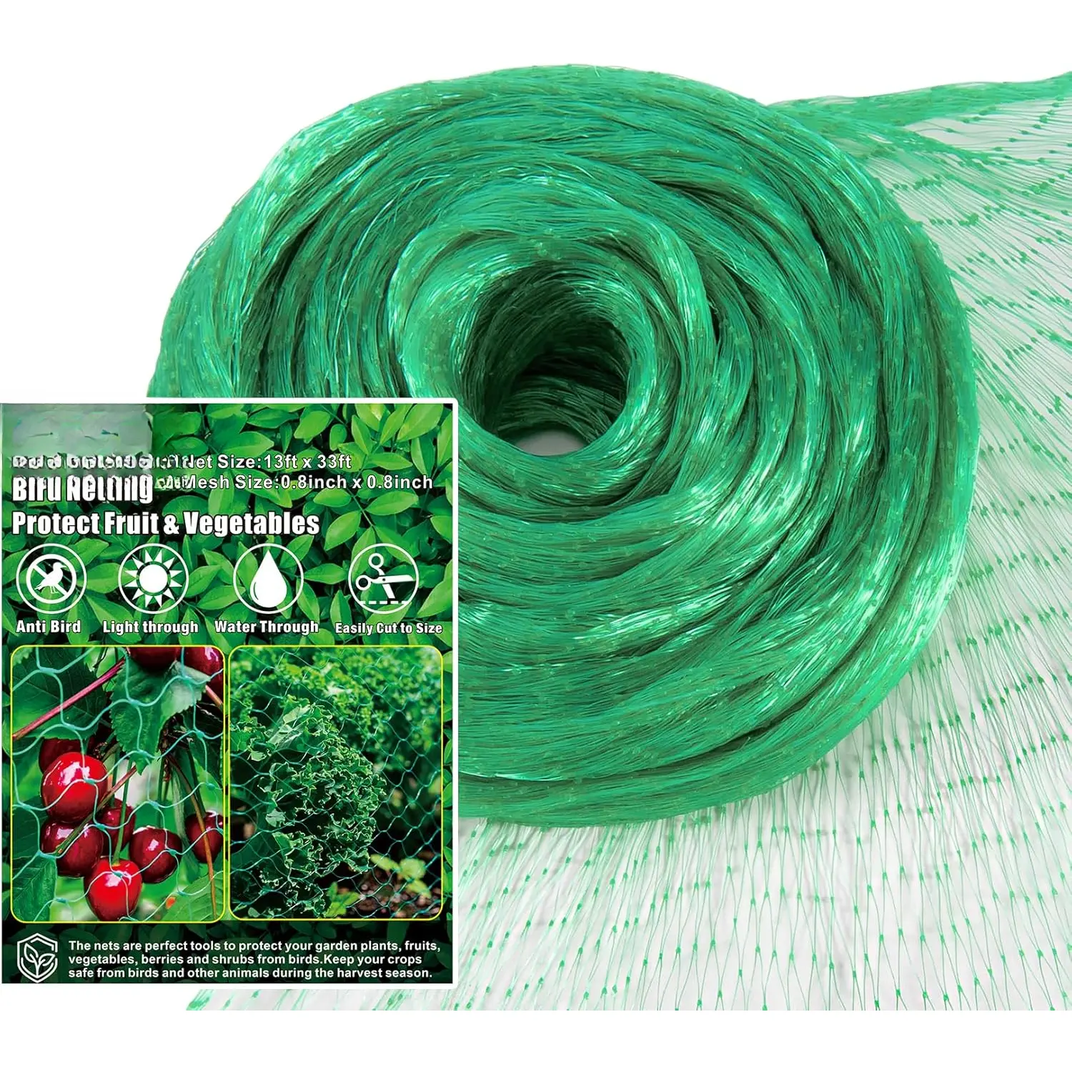 Bird Netting for Garden 13x33ft - Garden Netting Mesh for Bird Protection, Chicken Coop, Squirrels, Poultry, Fruit Trees & Vegetables