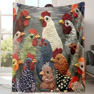 Multipurpose Flannel Fleece Throw Blanket 50"x60" 280GSM Chicken Embroidered Soft Cozy Warm Lightweight Portable Camping Travel Office Air-conditioned Room Blanket Machine Washable Ideal Gift for Friend Bestie Couple Halloween
