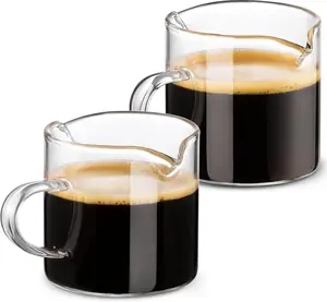 Espresso Cups Set of 2, 4 oz Double Spouts with Handle, V-Shaped Spout, Mini Clear Glasses for Coffee Bar, Borosilicate Glass