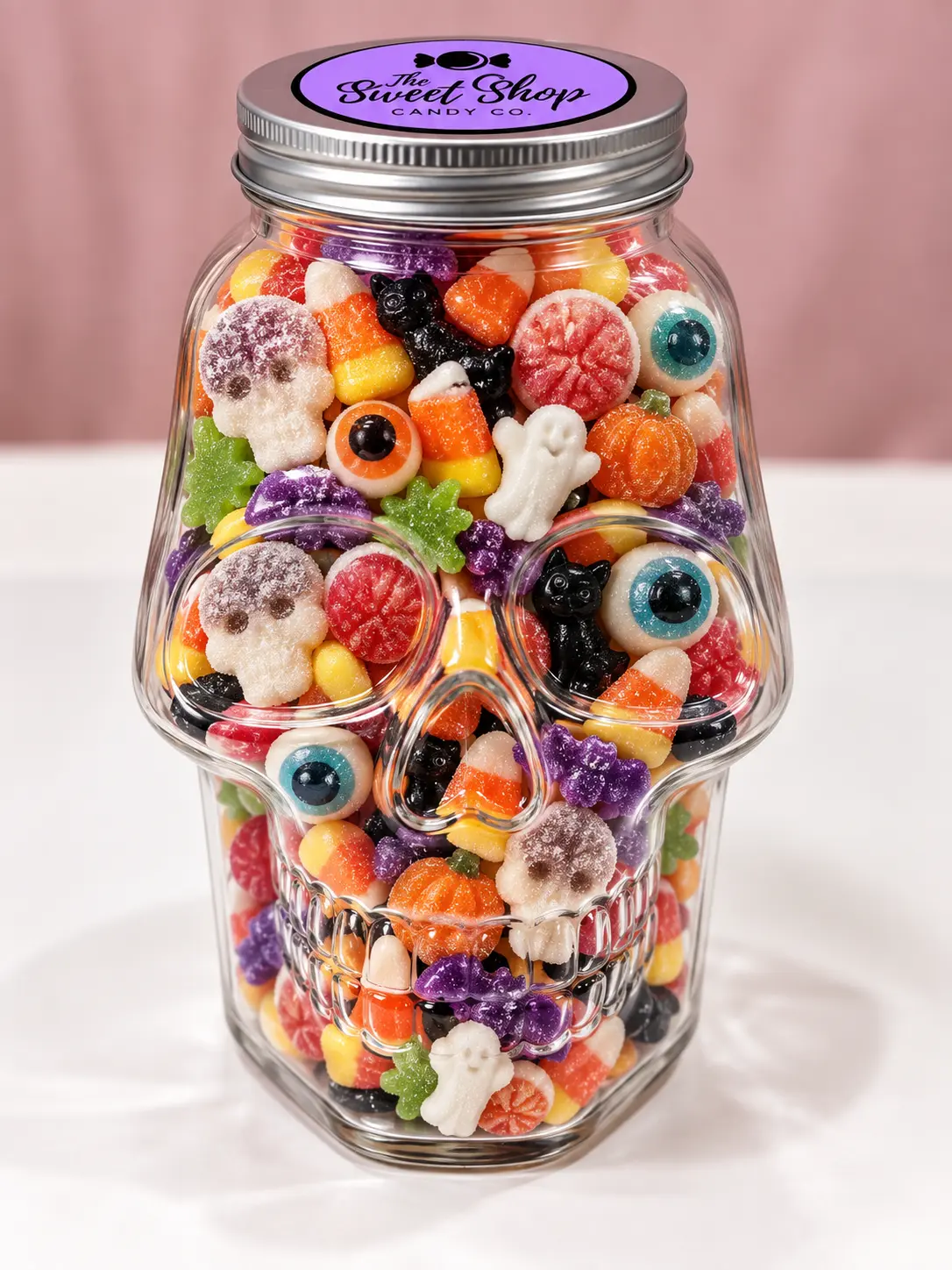 The Sweet Shop Candy's 1 LB Halloween Skull Jar Filled with Favorite Halloween Sweets