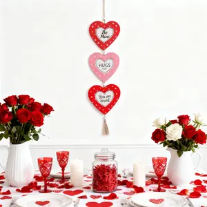 Valentine's Day Wooden Heart Hanging Decor Romantic Be Mine Hugs Kisses You Are Loved Signs for Table Door Wall Cute Red Pink Wood Craft Ornament