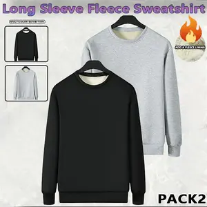 2 PACK Men's autumn and winter warm thick round neck sweatshirt, soft fabric, resist the cold autumn and winter, autumn and winter cost-effective plus fleece sweatshirt, suitable for daily wear