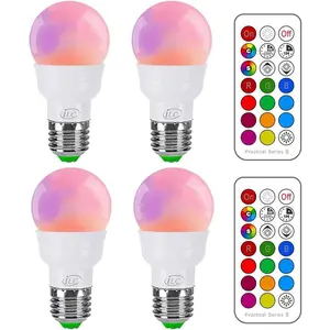 iLC RGB LED Light Bulb 40W Equivalent 5700K Daylight White 450LM Dimmable E26 Screw Base 12 Color Choices Timing Remote Control 4 Pack Smart Home Energy Saving